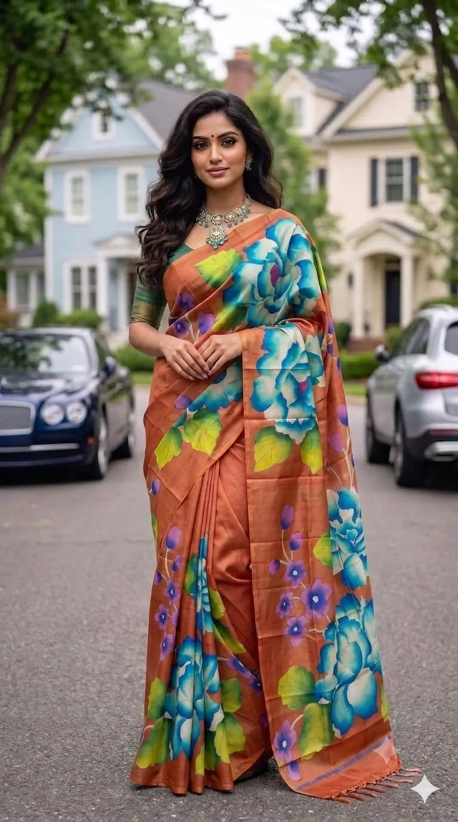 Hand-Painted Bishnupur Silk Saree with Big Floral Design – Latest Designer Collection
